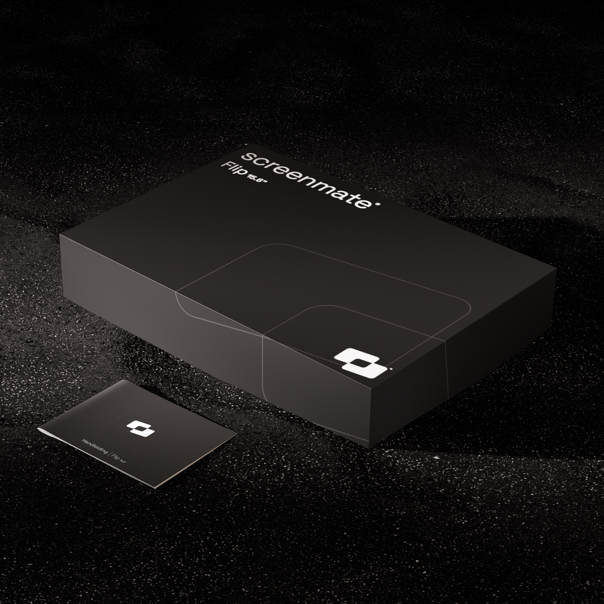 Flip 15.6″ — Packaging for the Screenmate Flip 15.6-inch with user manual on a dark background